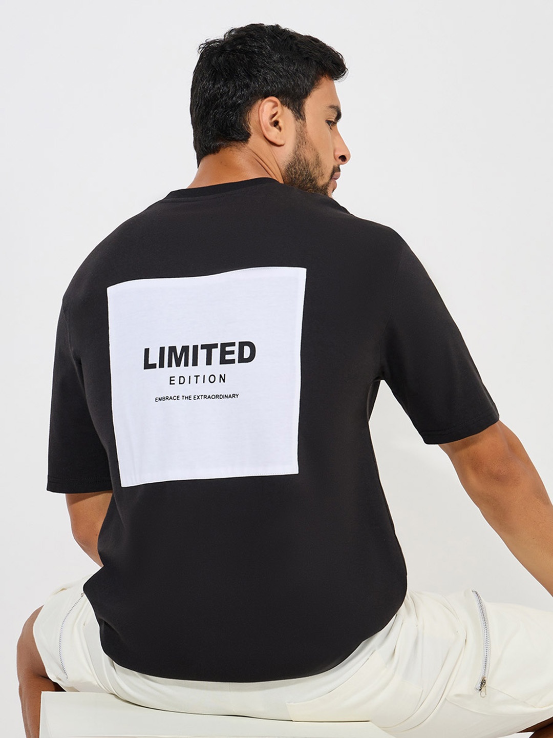 

Styli Back Patch Print Oversized T-Shirt, Black