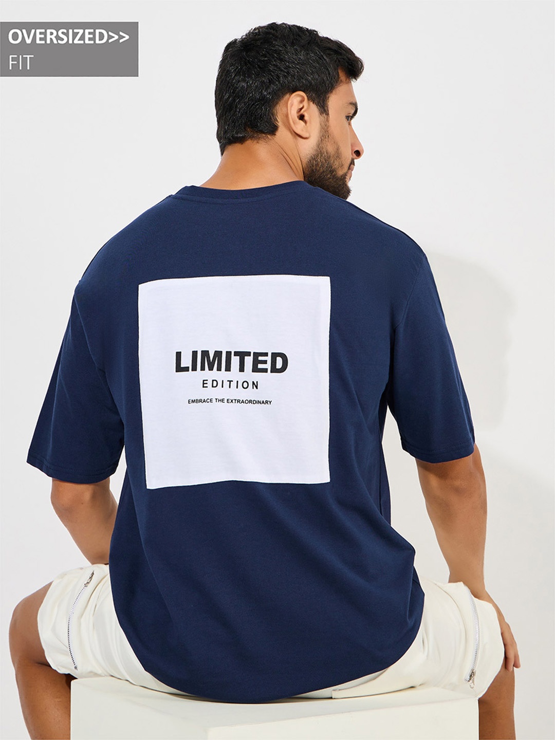 

Styli Typography Printed Oversized T-Shirt, Navy blue