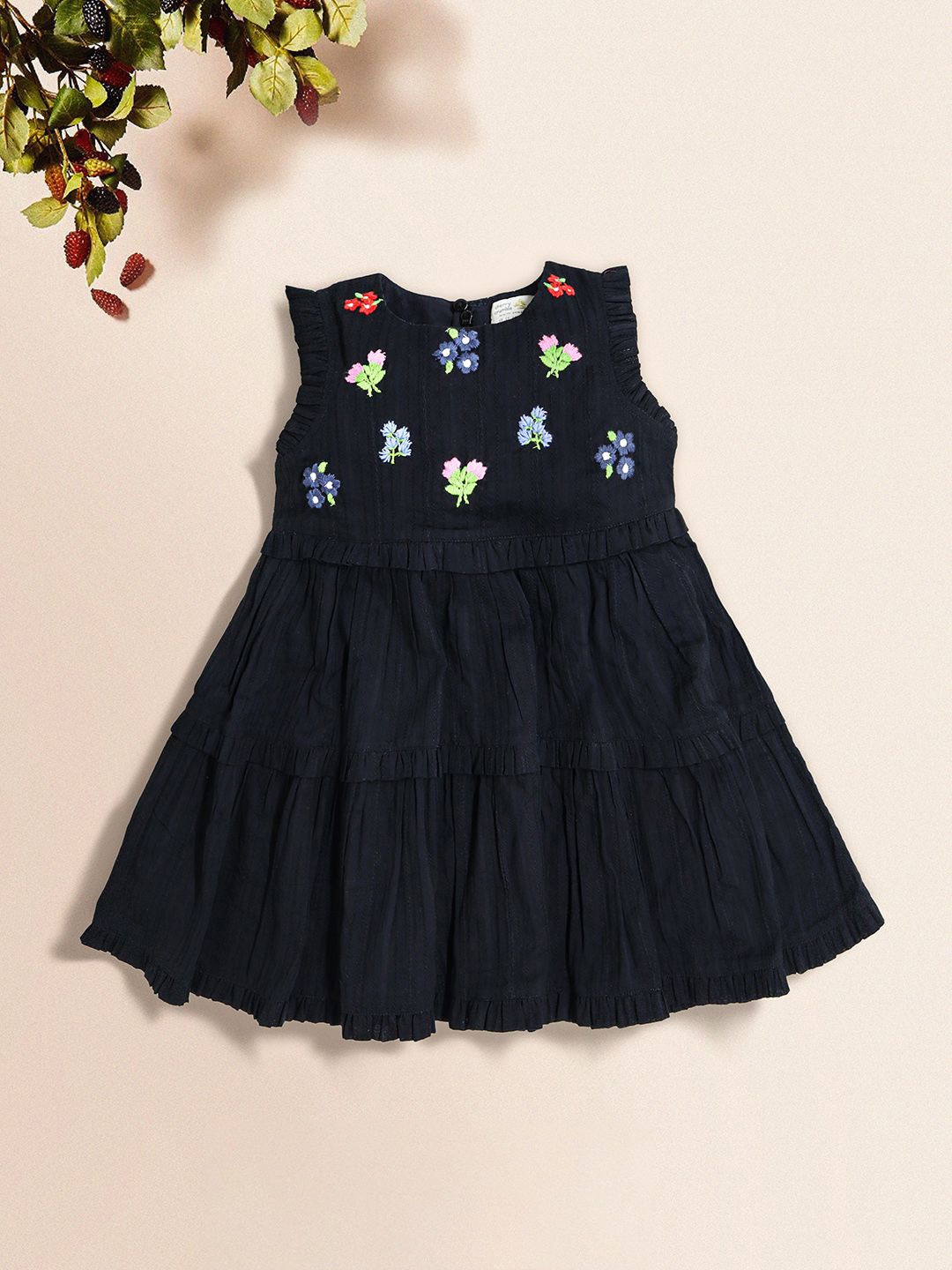 

Cherry Crumble Floral Print A-Line Dress, Black