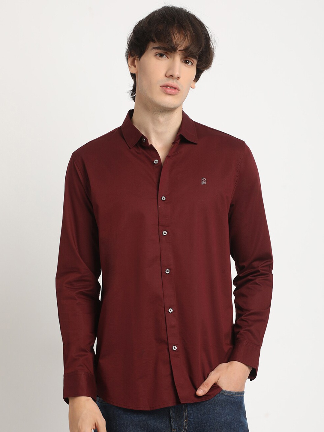 

URBARO Men Smart Slim Fit Opaque Casual Shirt, Maroon