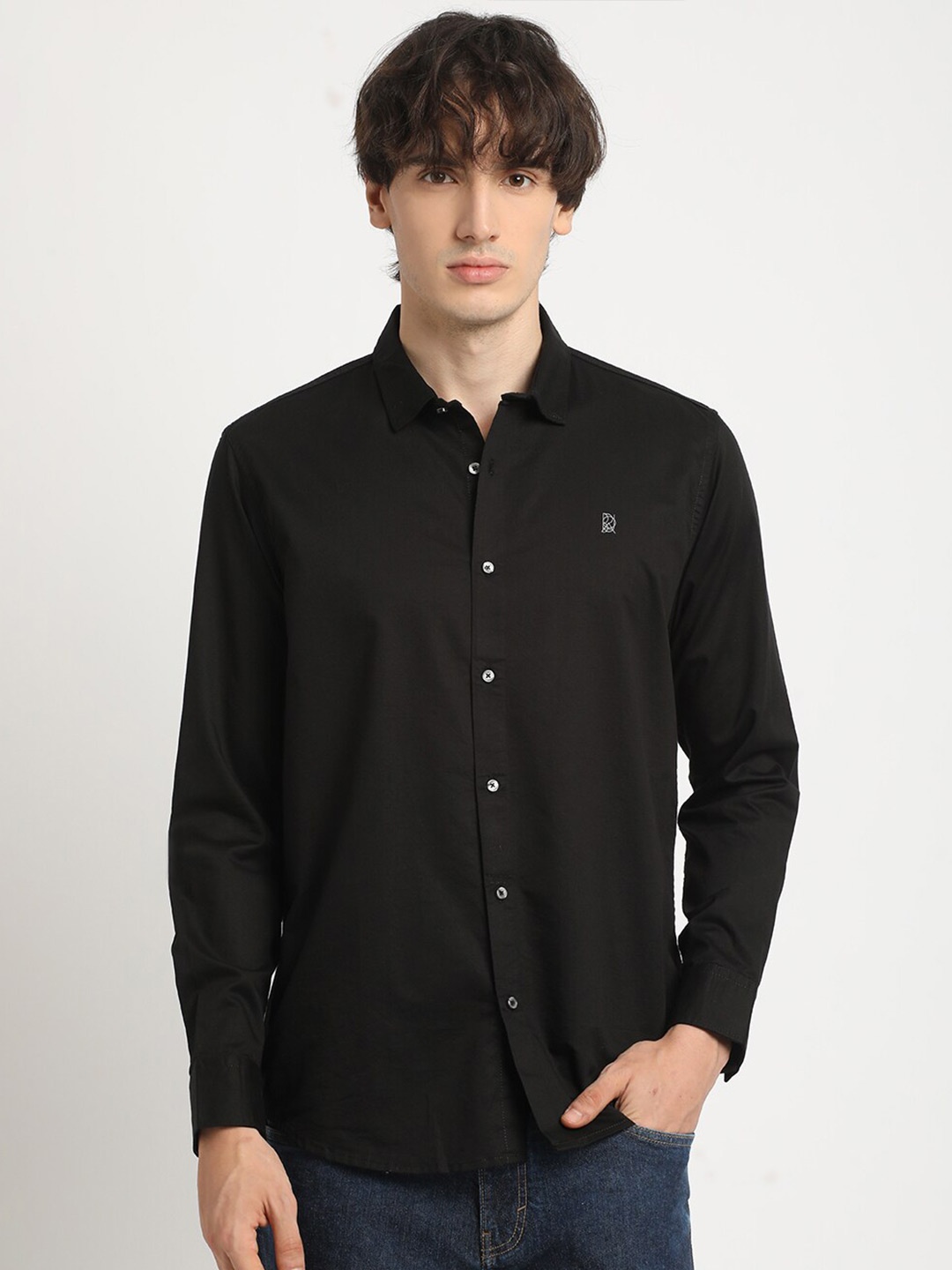 

URBARO Men Smart Slim Fit Opaque Casual Shirt, Black