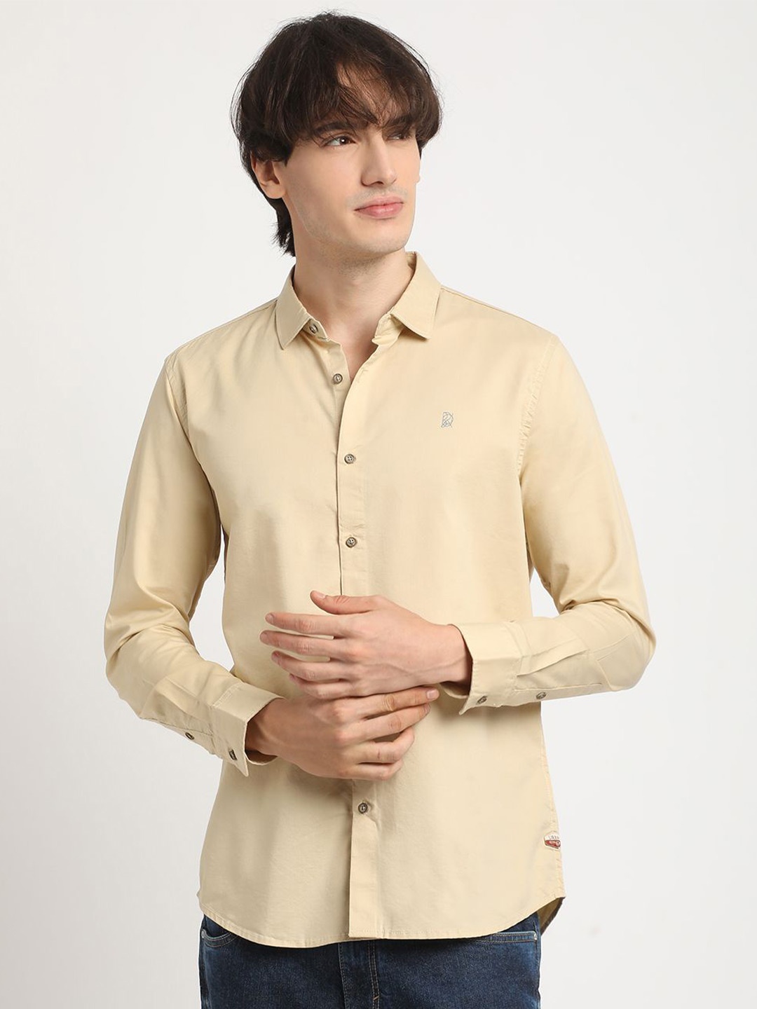 

URBARO Men Smart Slim Fit Opaque Casual Shirt, Beige