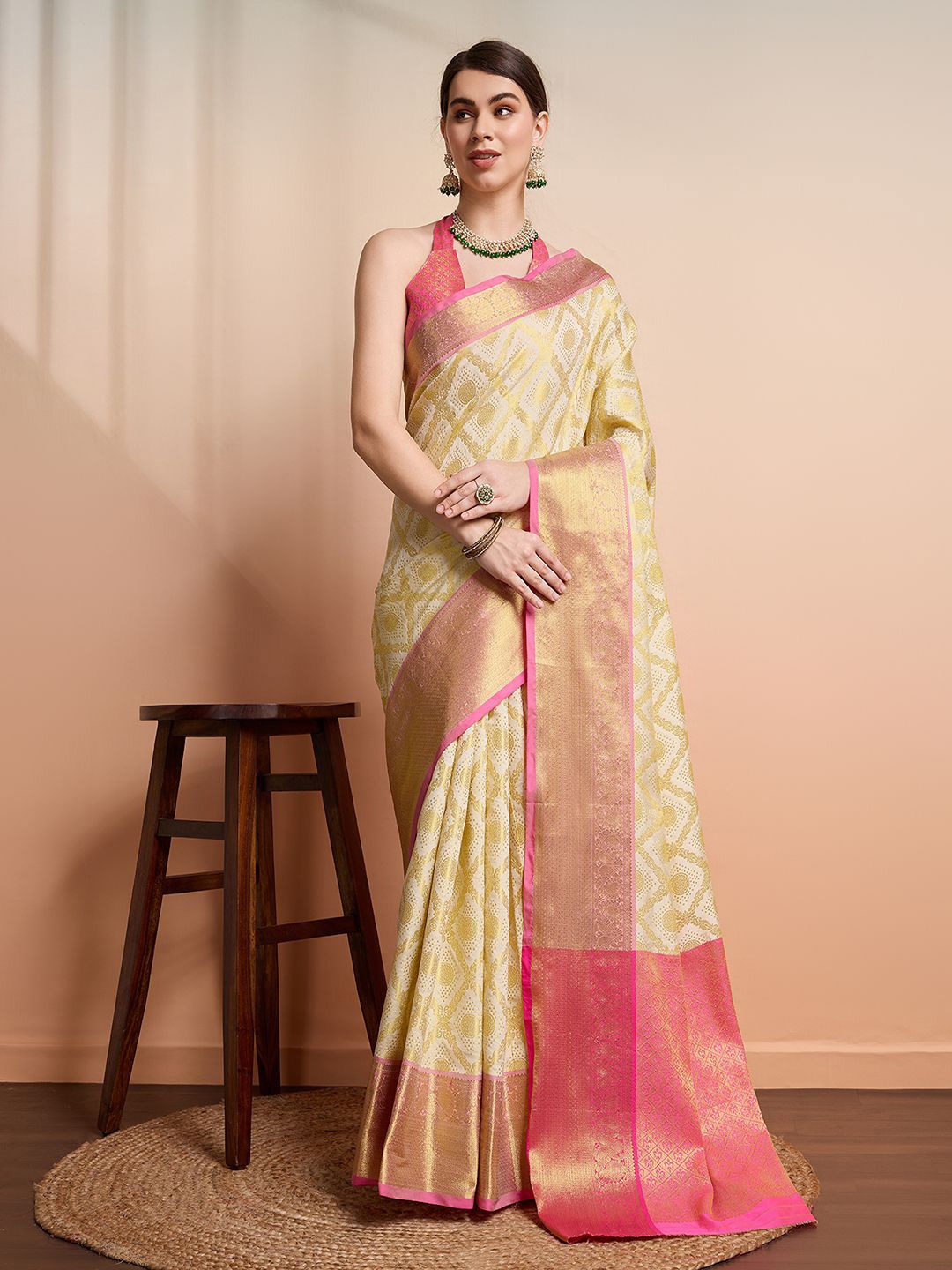 

SGF11 Zari Woven Design Kanjeevaram Saree, White