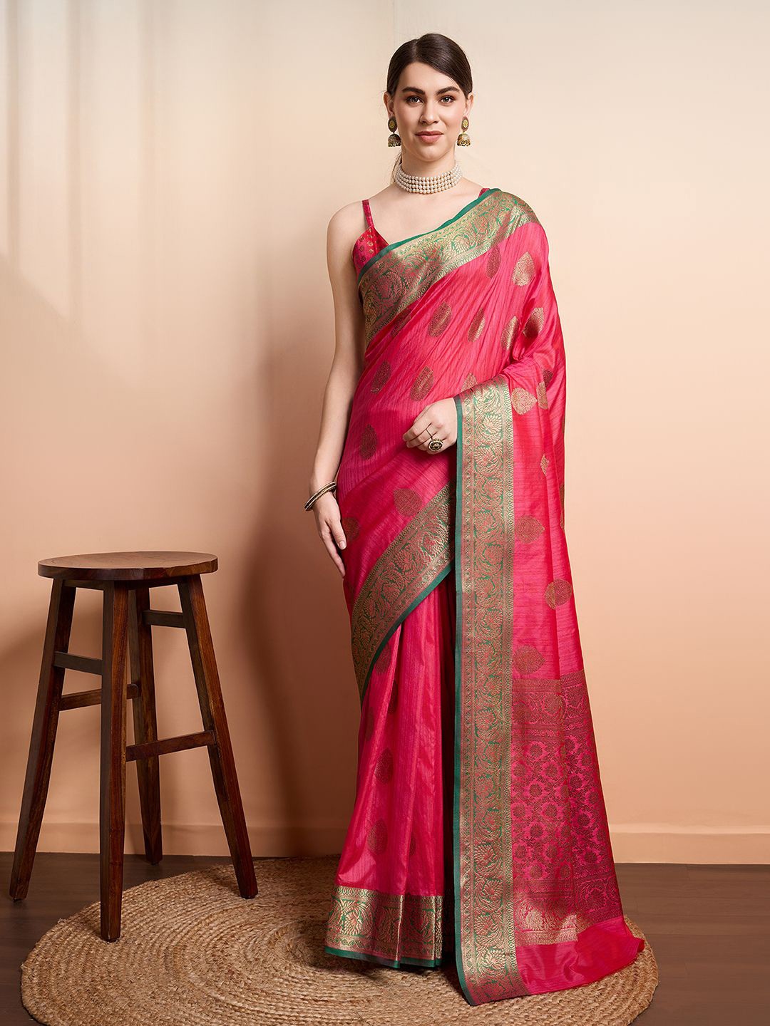 

SGF11 Woven Design Zari Kanjeevaram Saree, Pink