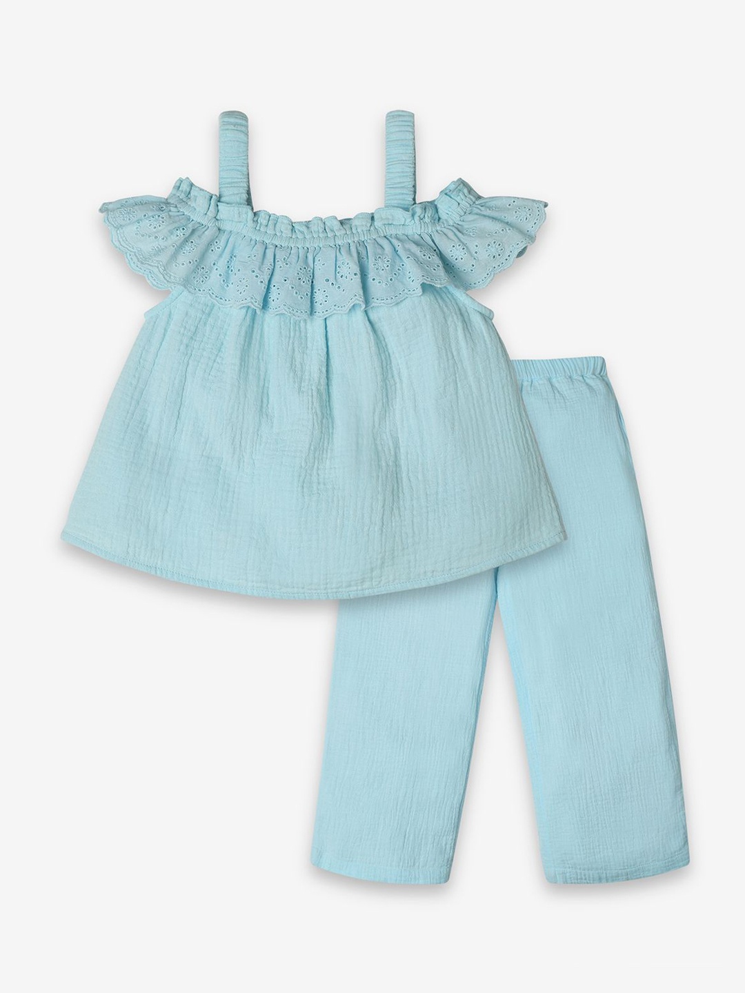

Ed-a-Mamma Girls Solid Pure Cotton Top With Trousers Clothing Set, Blue