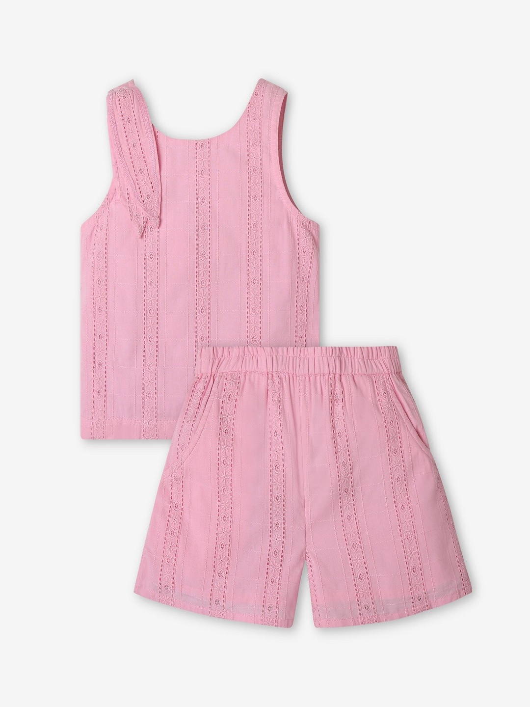 

Ed-a-Mamma Girls Solid Pure Cotton Top With Shorts Clothing Set, Pink