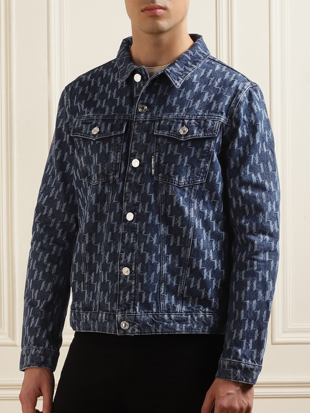 

Karl Lagerfeld Typography Printed Pure Cotton Denim Jacket, Blue