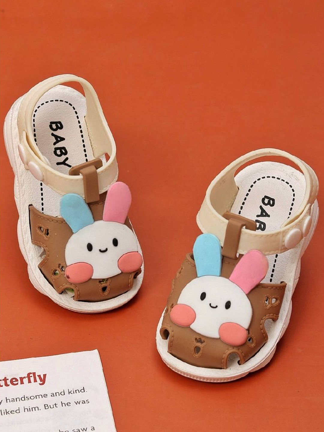 

Yellow Bee Girls Bunny Open Toe Flats, Brown