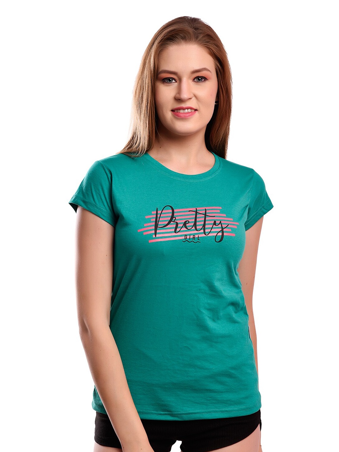 

elina Women Typography Extended Sleeves T-shirt, Green