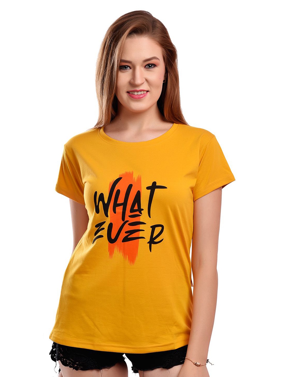 

elina Women Typography Printed T-shirt, Yellow