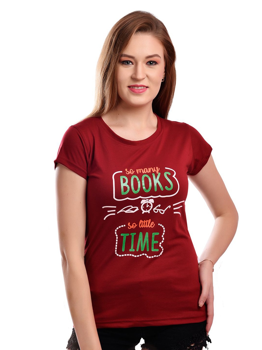elina Women Varsity Printed Extended Sleeves Pockets T-shirt, Maroon