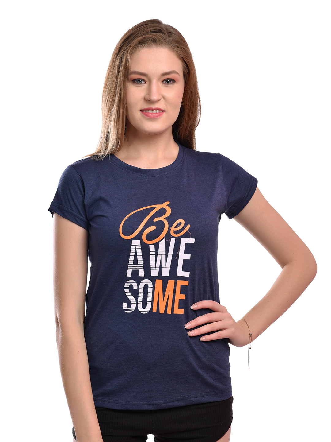 

elina Women Printed T-shirt, Navy blue