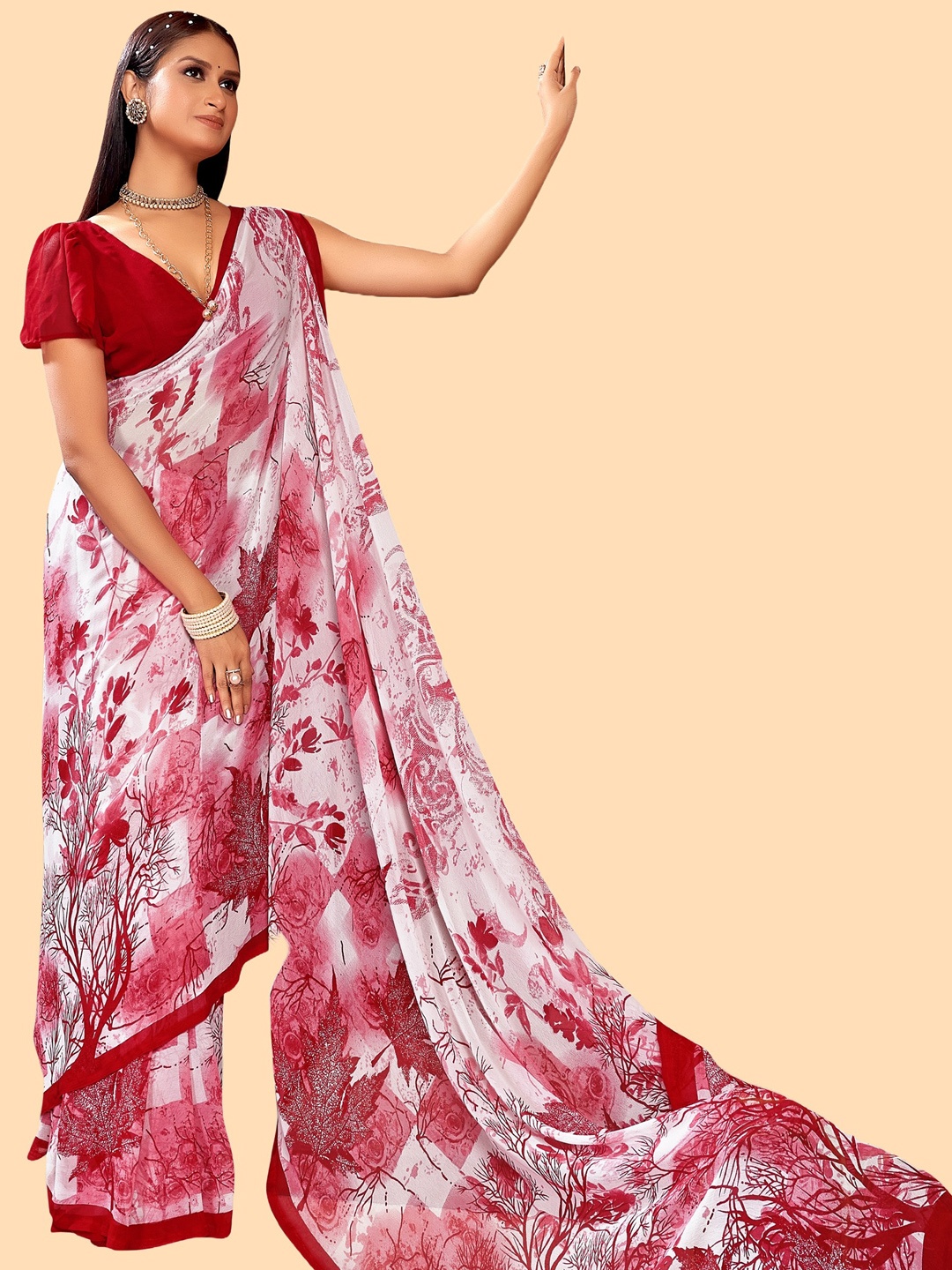 

Mitera Floral Saree, Red