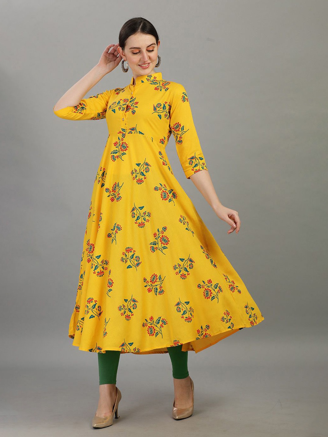 

Crally Floral Printed Anarkali Kurti, Yellow