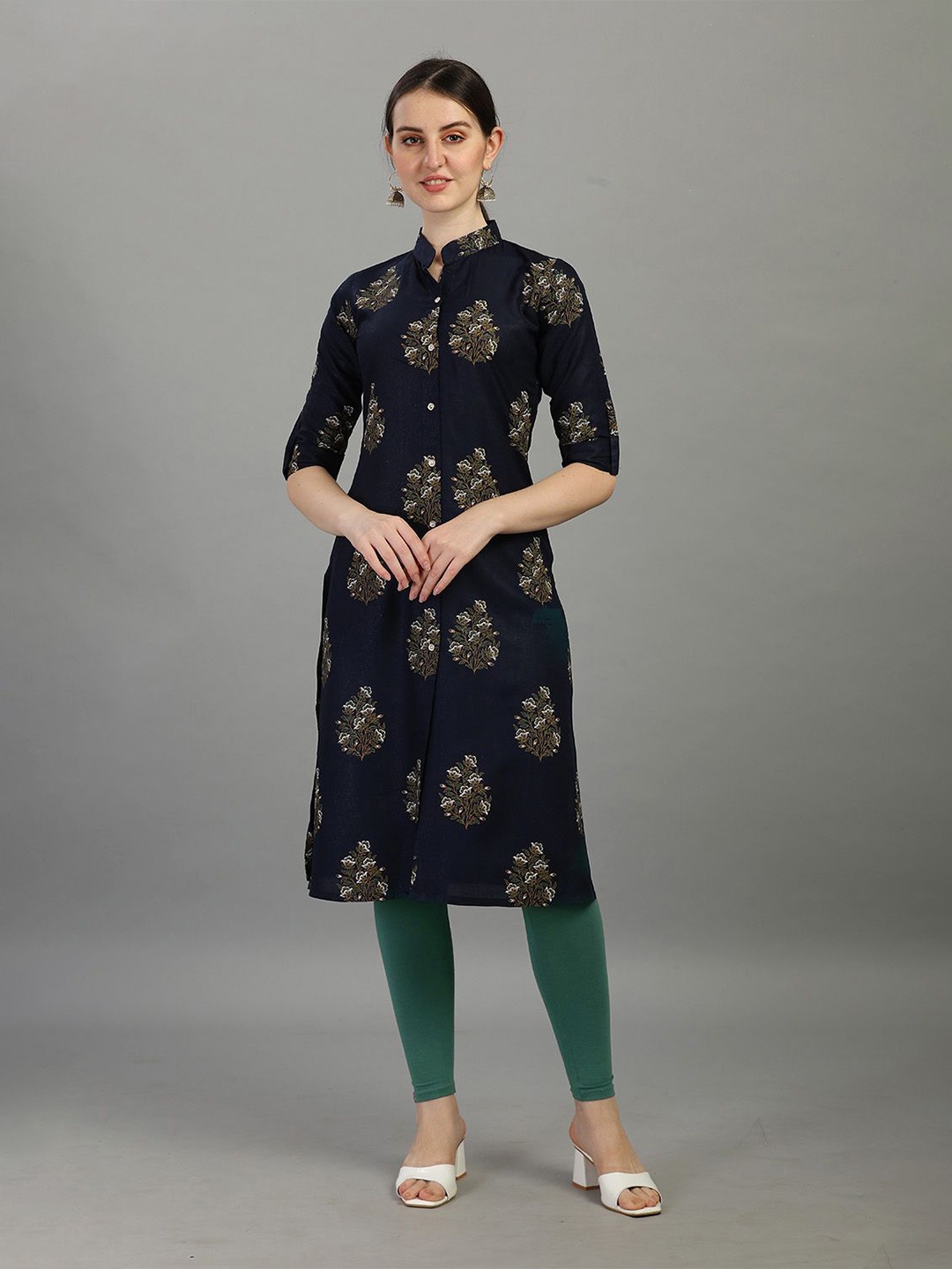 

Crally Printed Straight Kurta, Navy blue