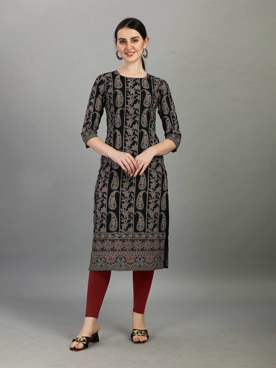 

Crally Ethnic Printed Straight Kurta, Black