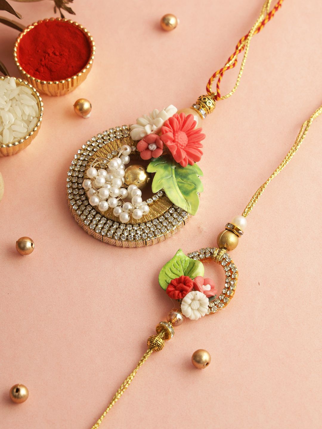 

Aapno Rajasthan Pearl-Beaded Rakhi, Gold