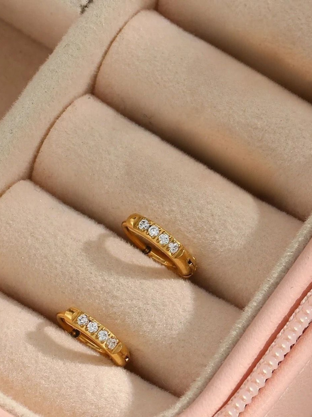 

Inaya Gold-Plated Cubic Zirconia-Studded Contemporary Hoop Earrings