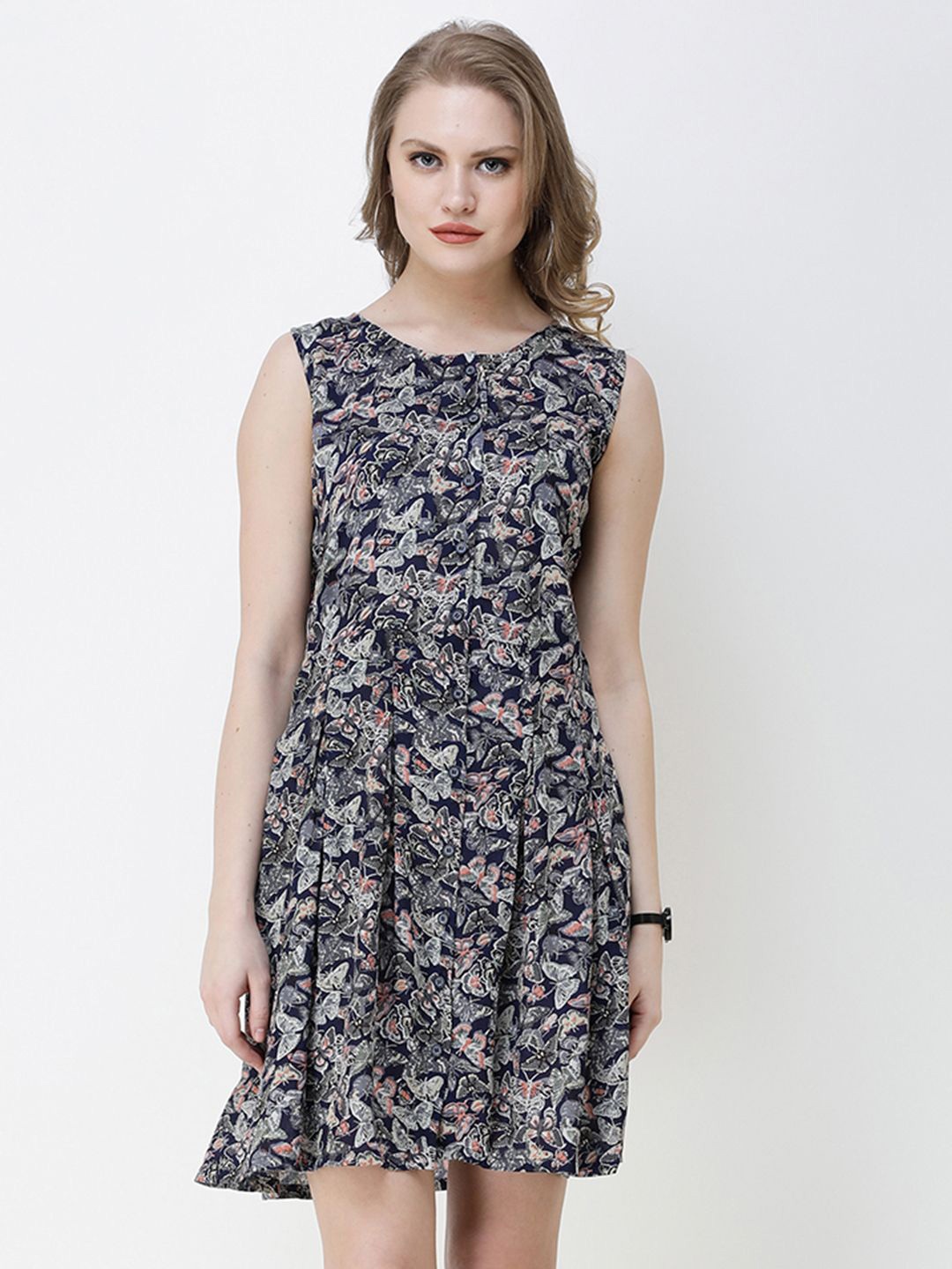 

SCORPIUS Floral Print Fit & Flare Dress, Navy blue