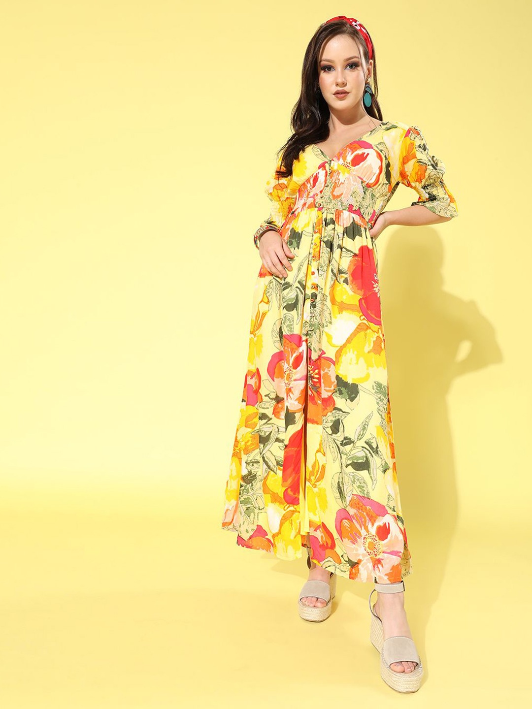 

SCORPIUS Floral Print Maxi Dress, Yellow