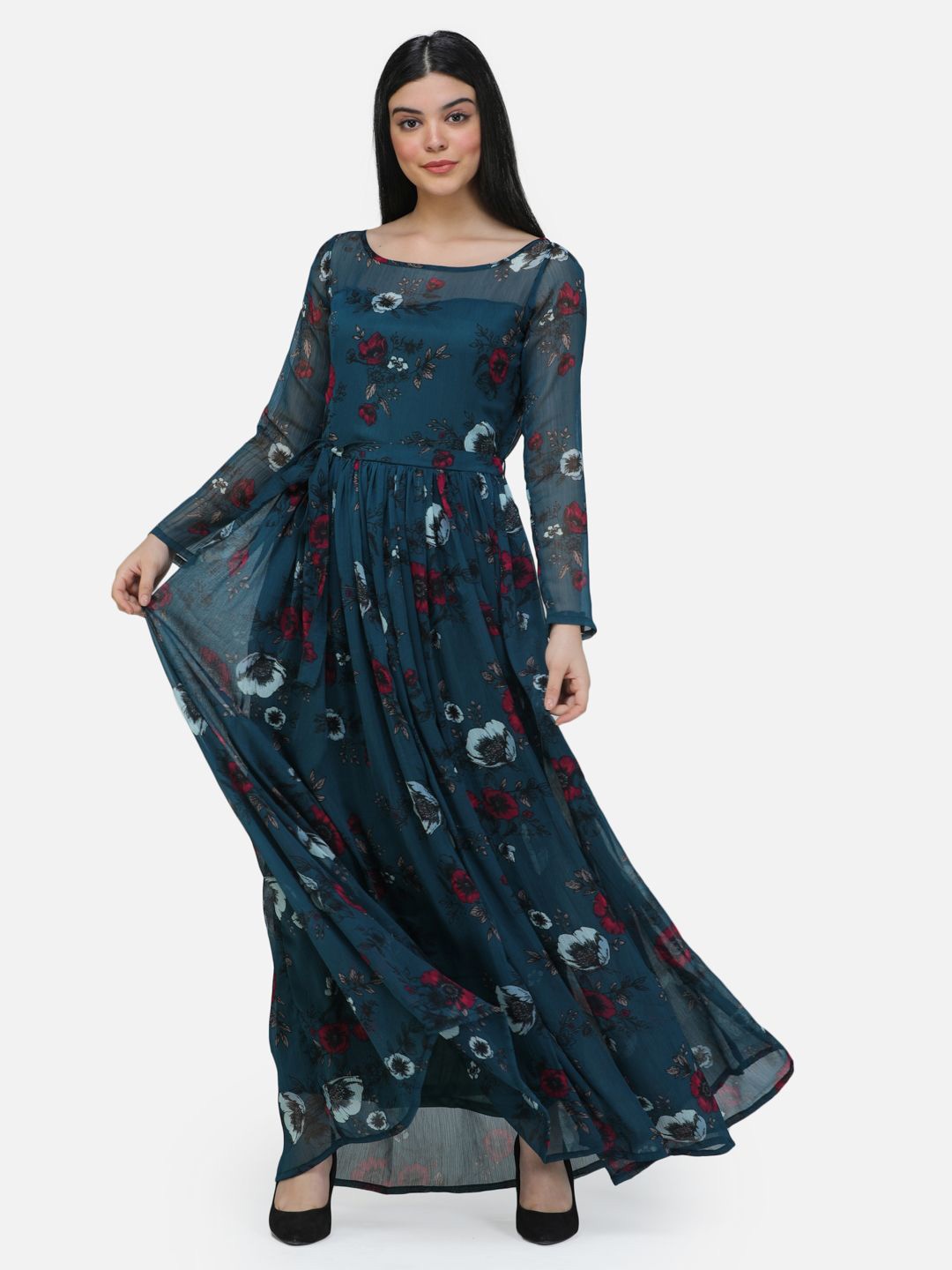 

SCORPIUS Floral Print Chiffon Maxi Dress, Green