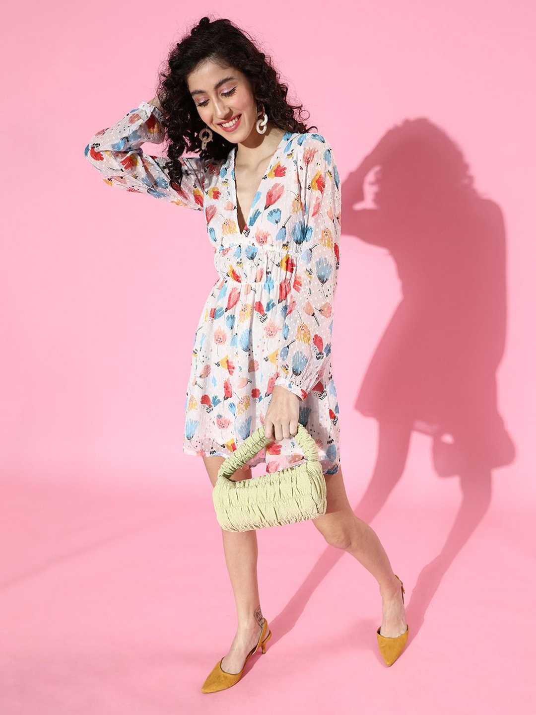

SCORPIUS Floral Print Chiffon A-Line Midi Dress, White