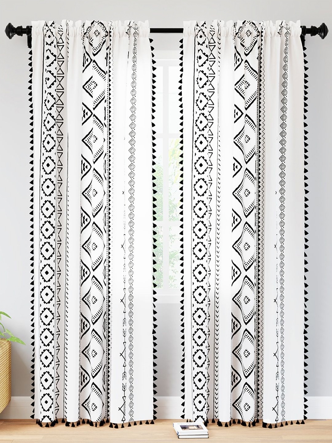 

Encasa Homes Black & White Set of 2 Geometric Sheer Door Curtain