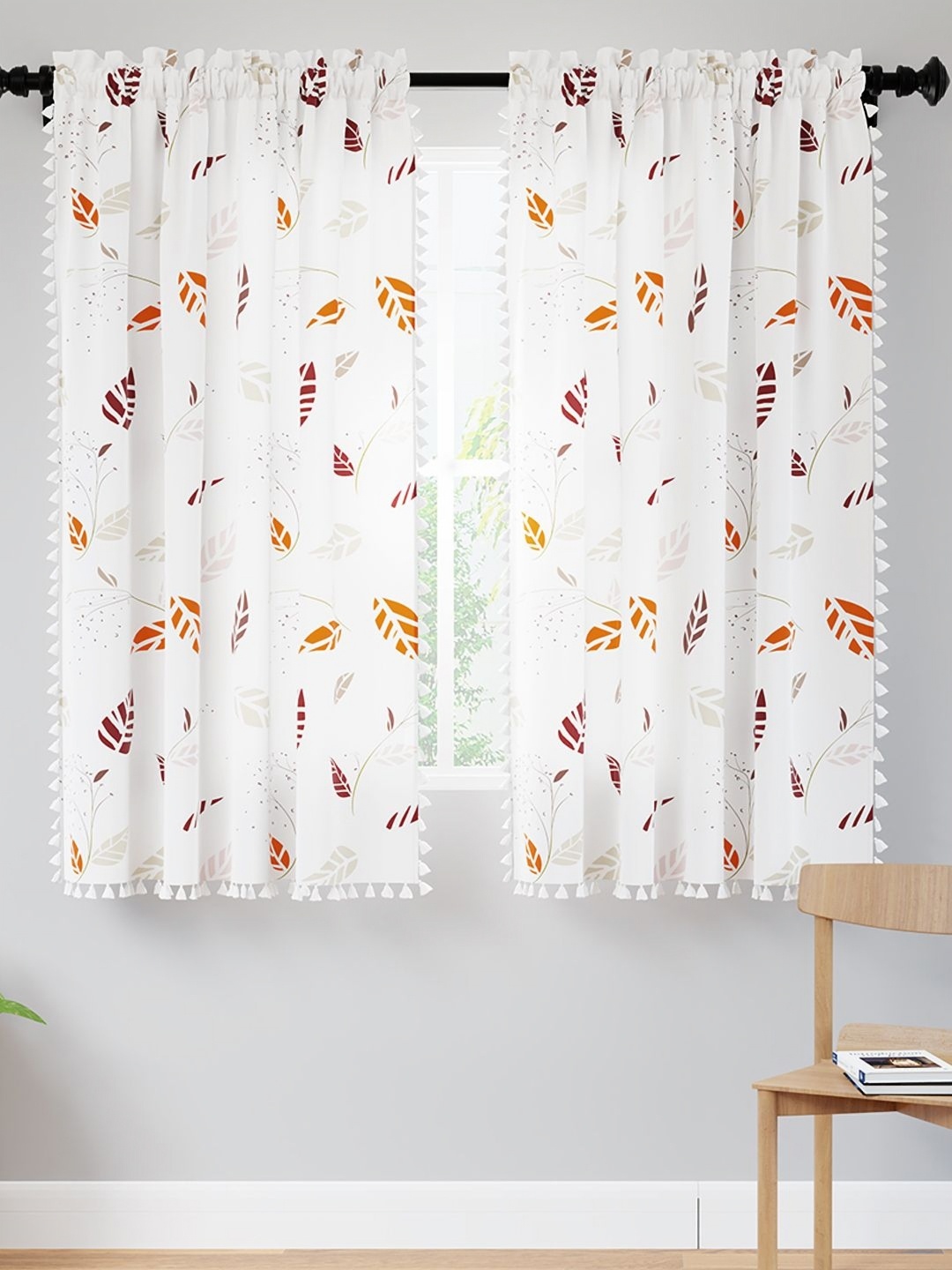 

Encasa Homes White & Red Set of 2 Ethnic Motifs Sheer Window Curtain