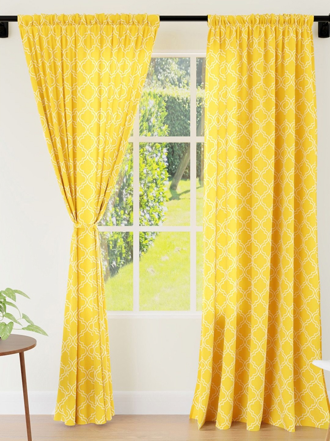 

Encasa Homes Yellow & White Set of 2 Sheer Long Door Curtain