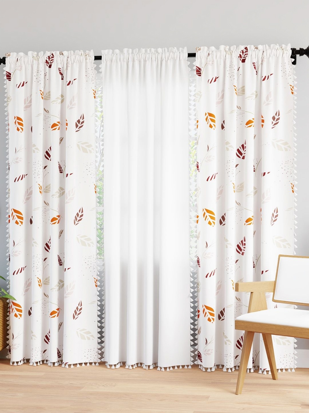 

Encasa Homes White & Red Set of 3 Ethnic Motifs Sheer Door Curtain