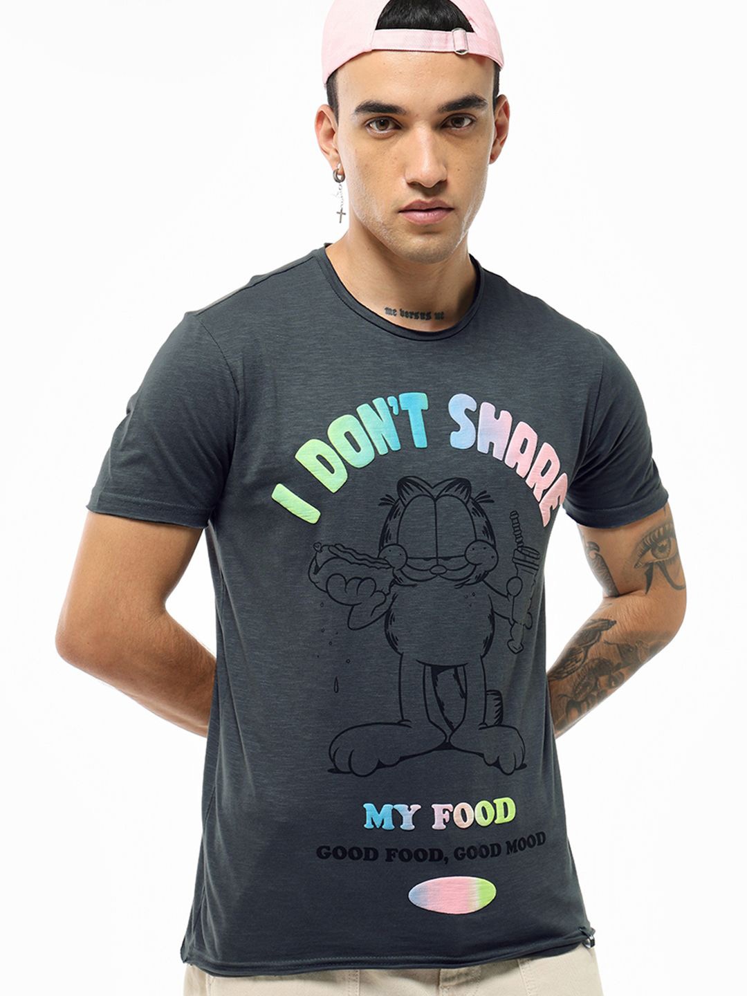 Bewakoof Air 1.0 Men Grey Dont Share Food Graphic Printed T-shirt