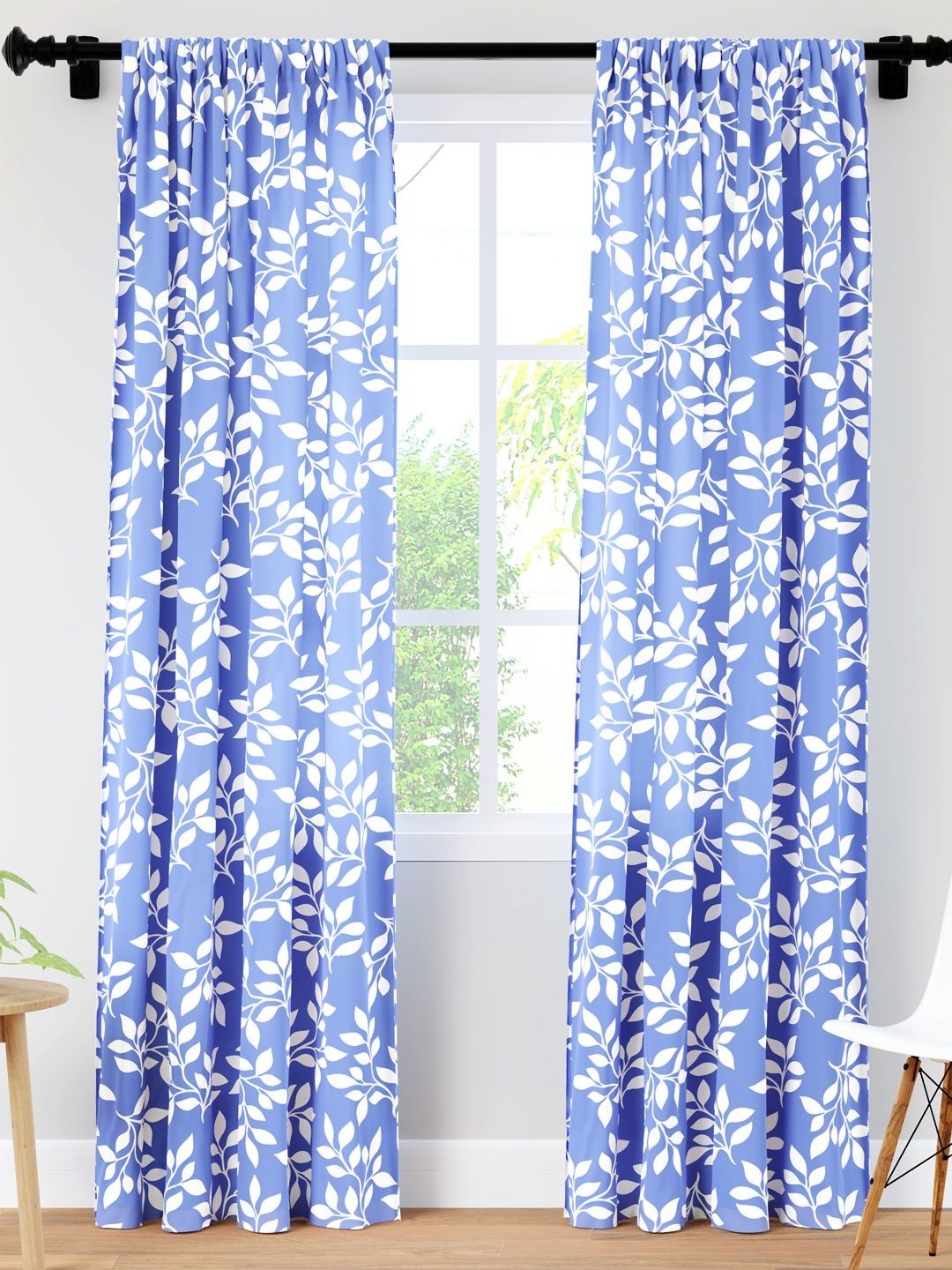 

Encasa Homes Blue & White Set of 2 Floral Sheer Door Curtain