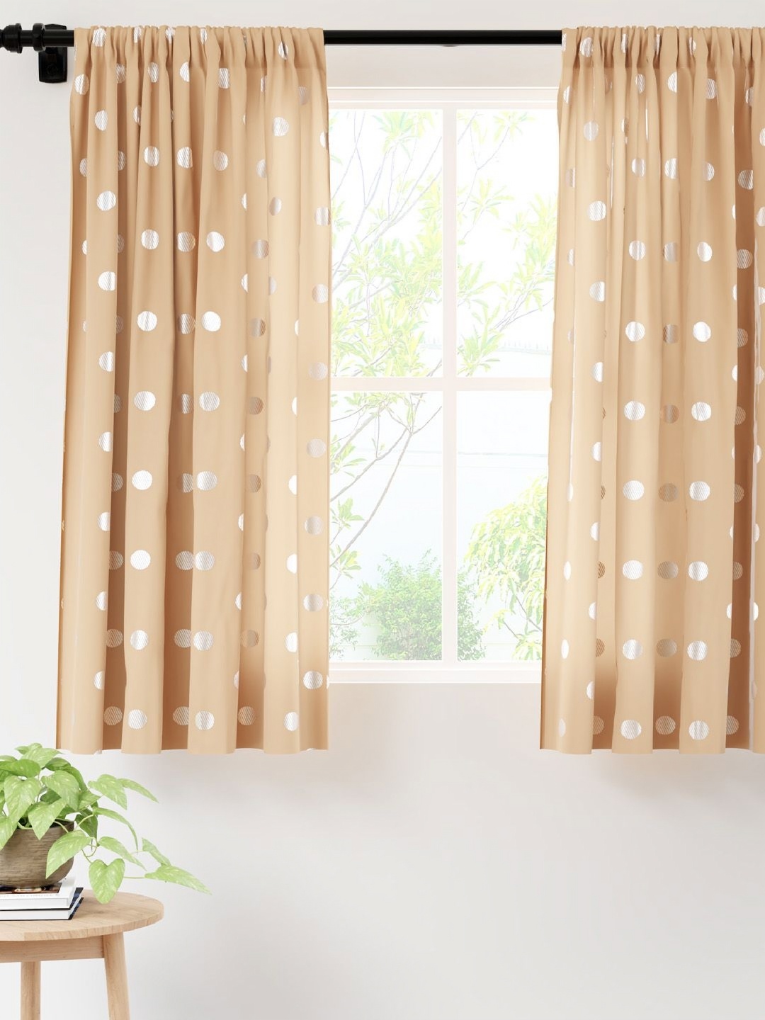 

Encasa Homes Beige & Silver-Toned Set of 2 Ethnic Motifs Sheer Window Curtain