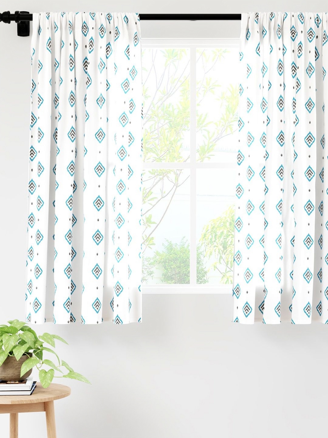 

Encasa Homes Turquoise Blue & White Set of 2 Ethnic Motifs Sheer Window Curtain