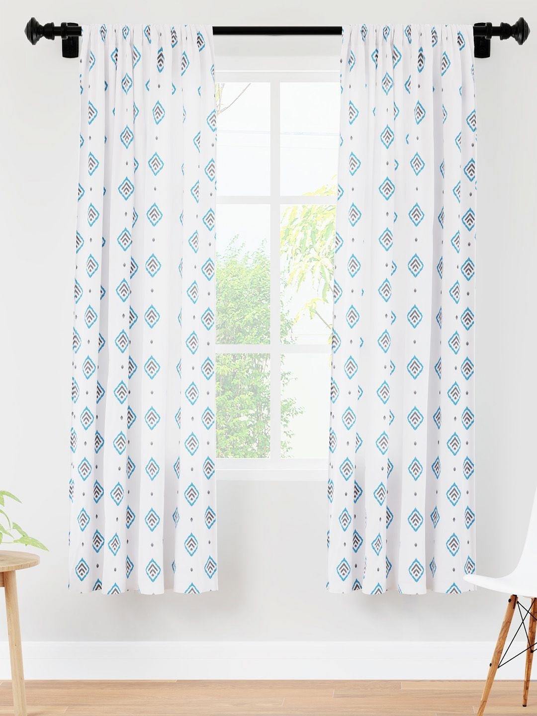 

Encasa Homes Turquoise Blue & Black Set of 2 Ethnic Motifs Sheer Window Curtain