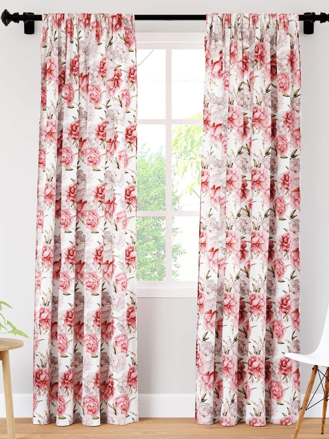 

Encasa Homes Pink & White Set of 2 Ethnic Motifs Sheer Long Door Curtain