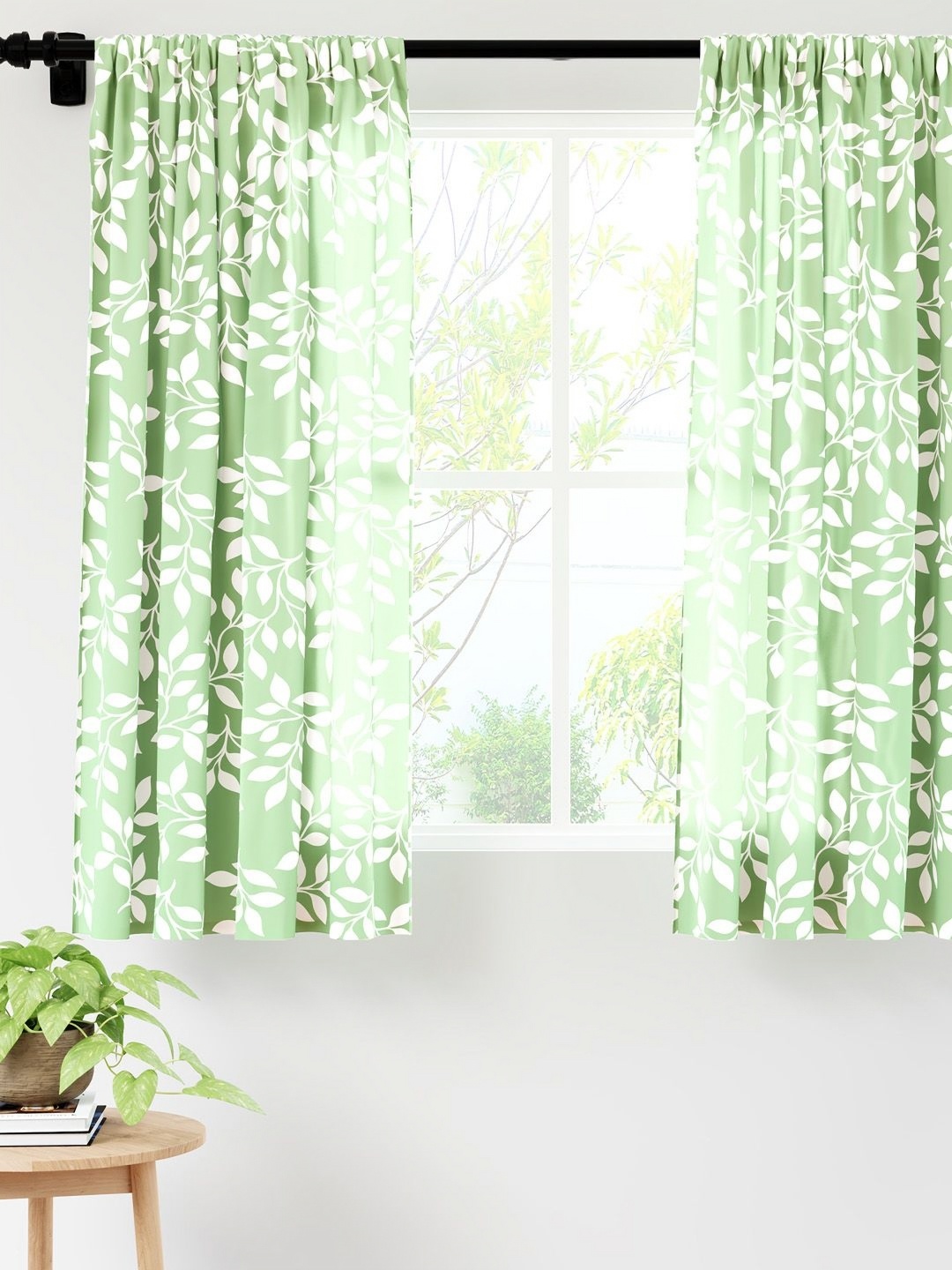 

Encasa Homes Green & White Set of 2 Floral Sheer Window Curtain