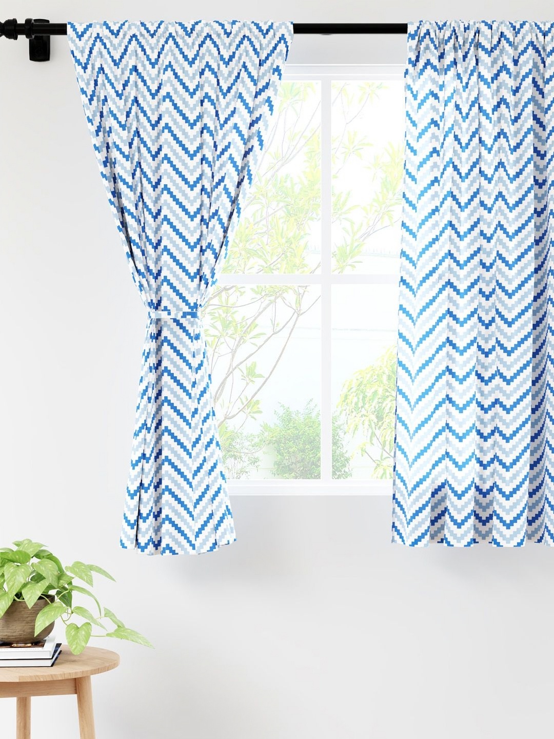

Encasa Homes Blue & White Set of 2 Striped Sheer Window Curtain