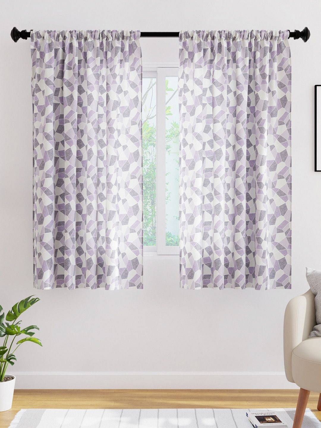 

Encasa Homes Grey Set of 2 Geometric Sheer Window Curtain