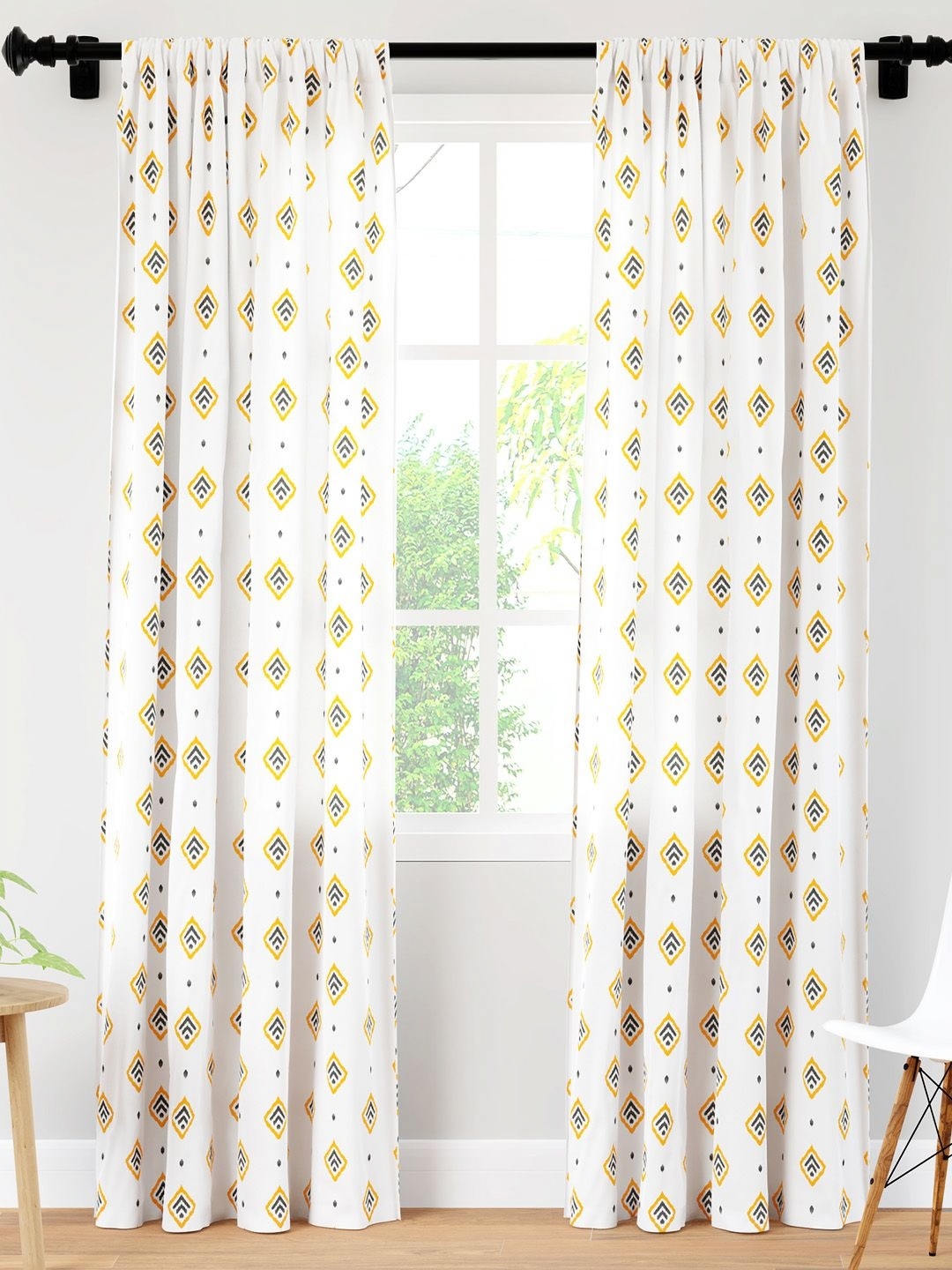 

Encasa Homes Yellow & Blue Set of 2 Ethnic Motifs Sheer Long Door Curtain