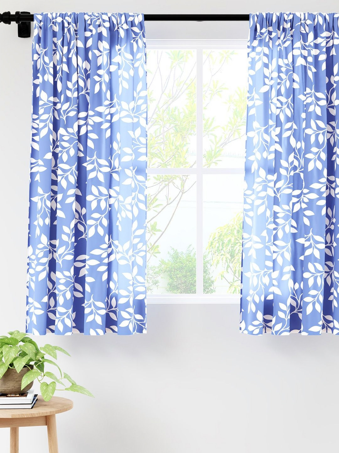 

Encasa Homes Blue & White Set of 2 Floral Sheer Window Curtain