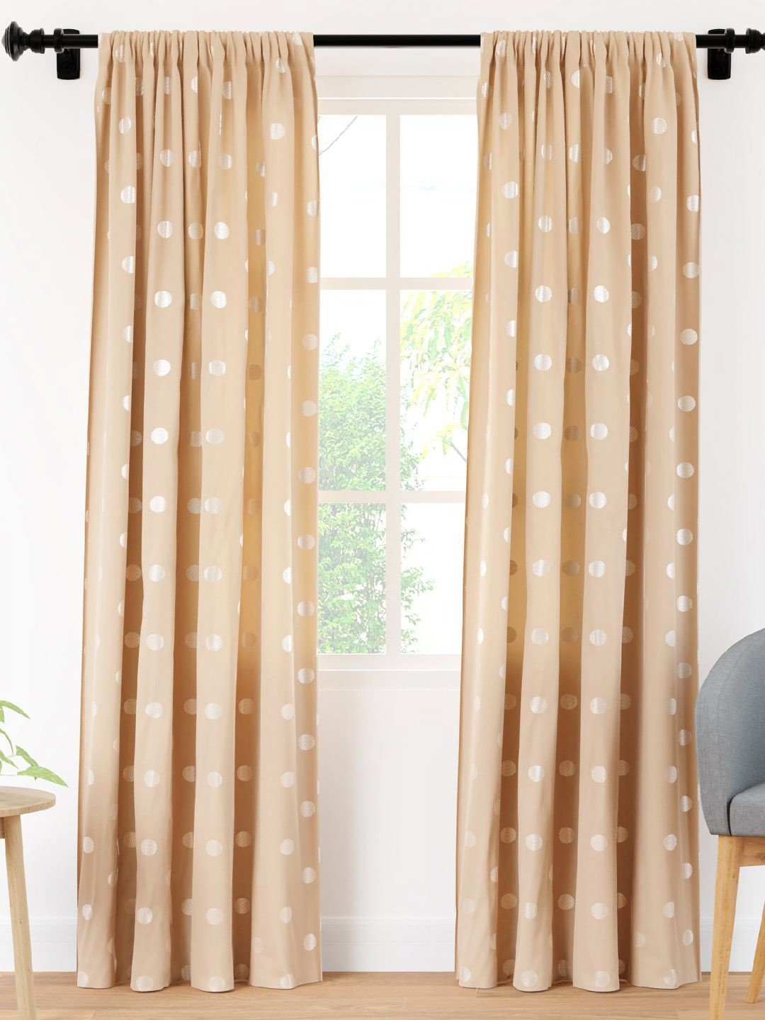 

Encasa Homes Beige & Silver-Toned Set of 2 Ethnic Motifs Sheer Long Door Curtain