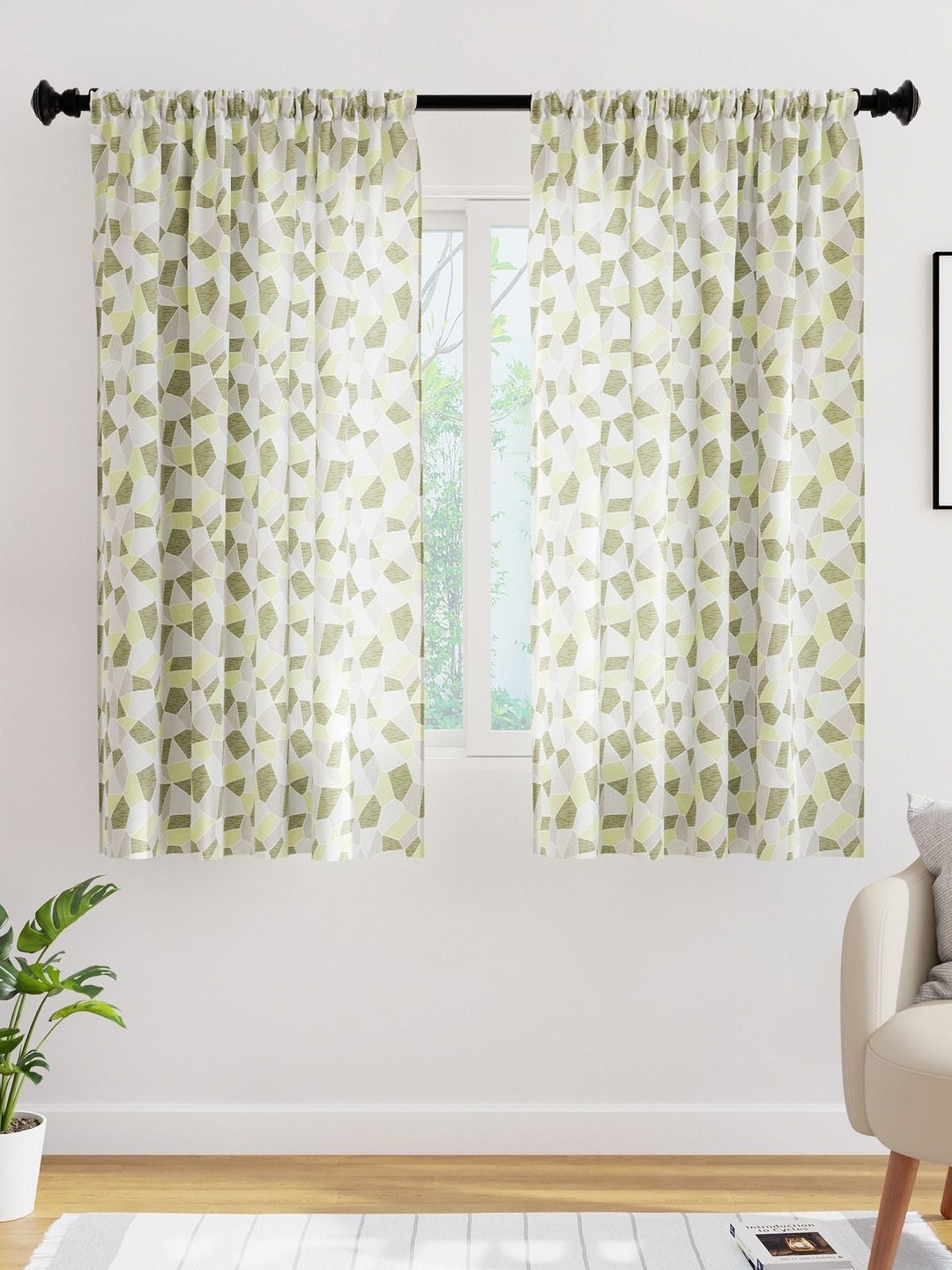 

Encasa Homes Assorted Set of 2 Geometric Sheer Window Curtain