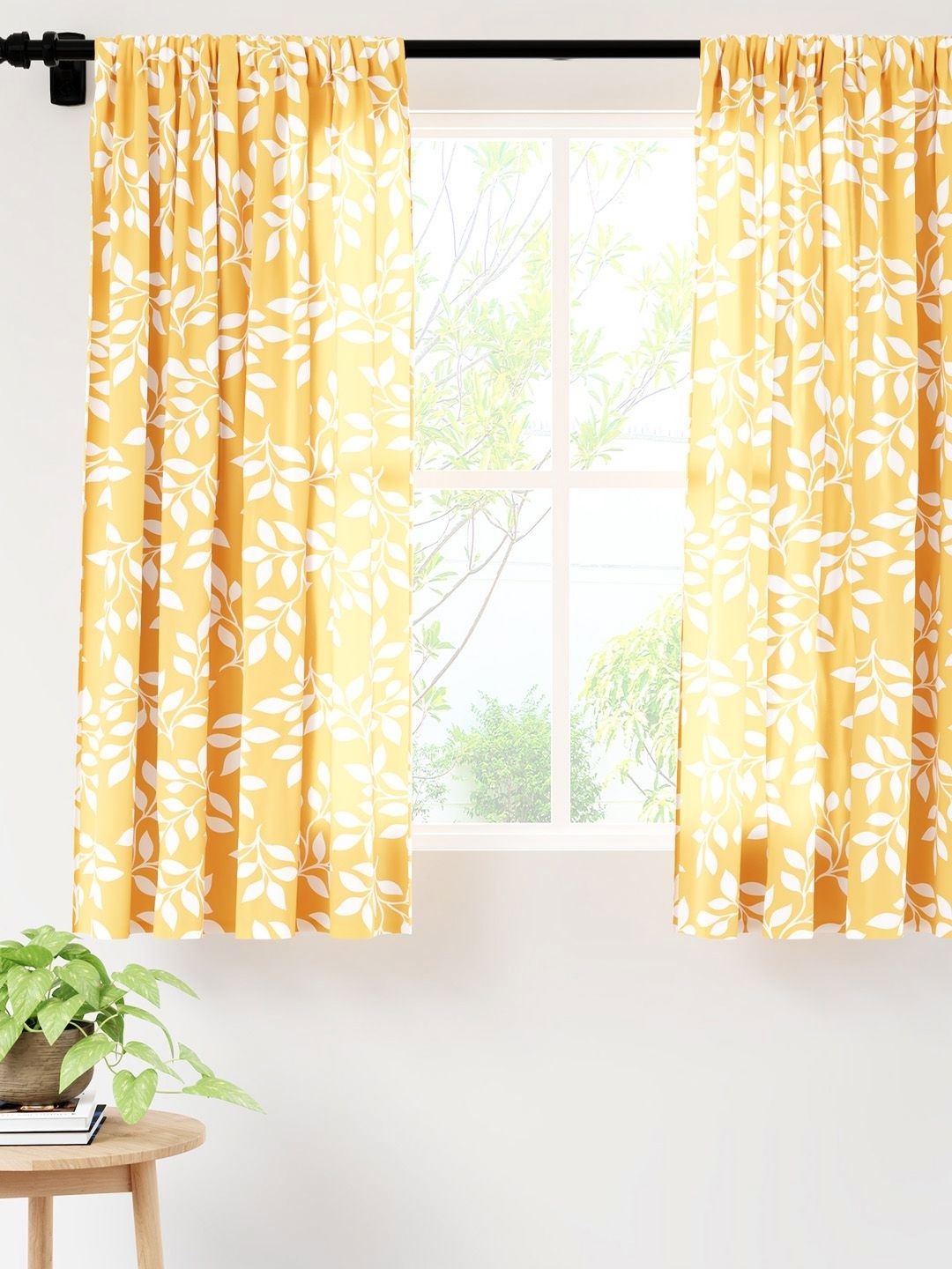 

Encasa Homes Yellow & White Set of 2 Floral Sheer Window Curtain