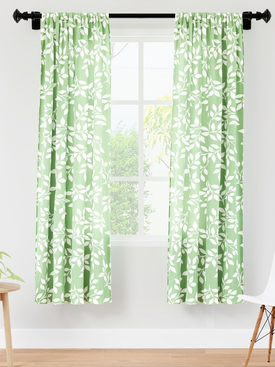 

Encasa Homes Green & White Set of 2 Floral Sheer Window Curtain