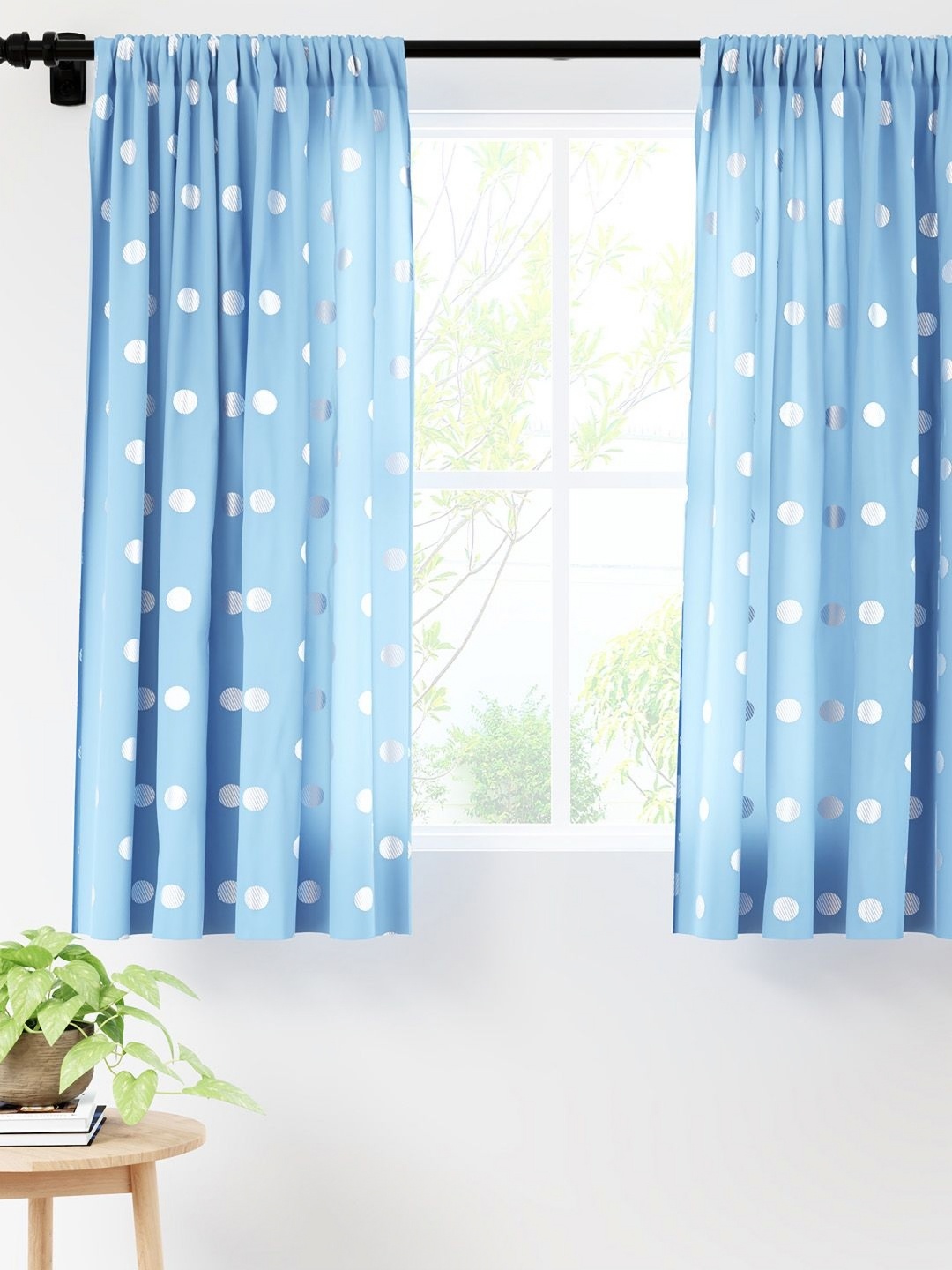 

Encasa Homes Blue & Silver-Toned Set of 2 Ethnic Motifs Sheer Window Curtain