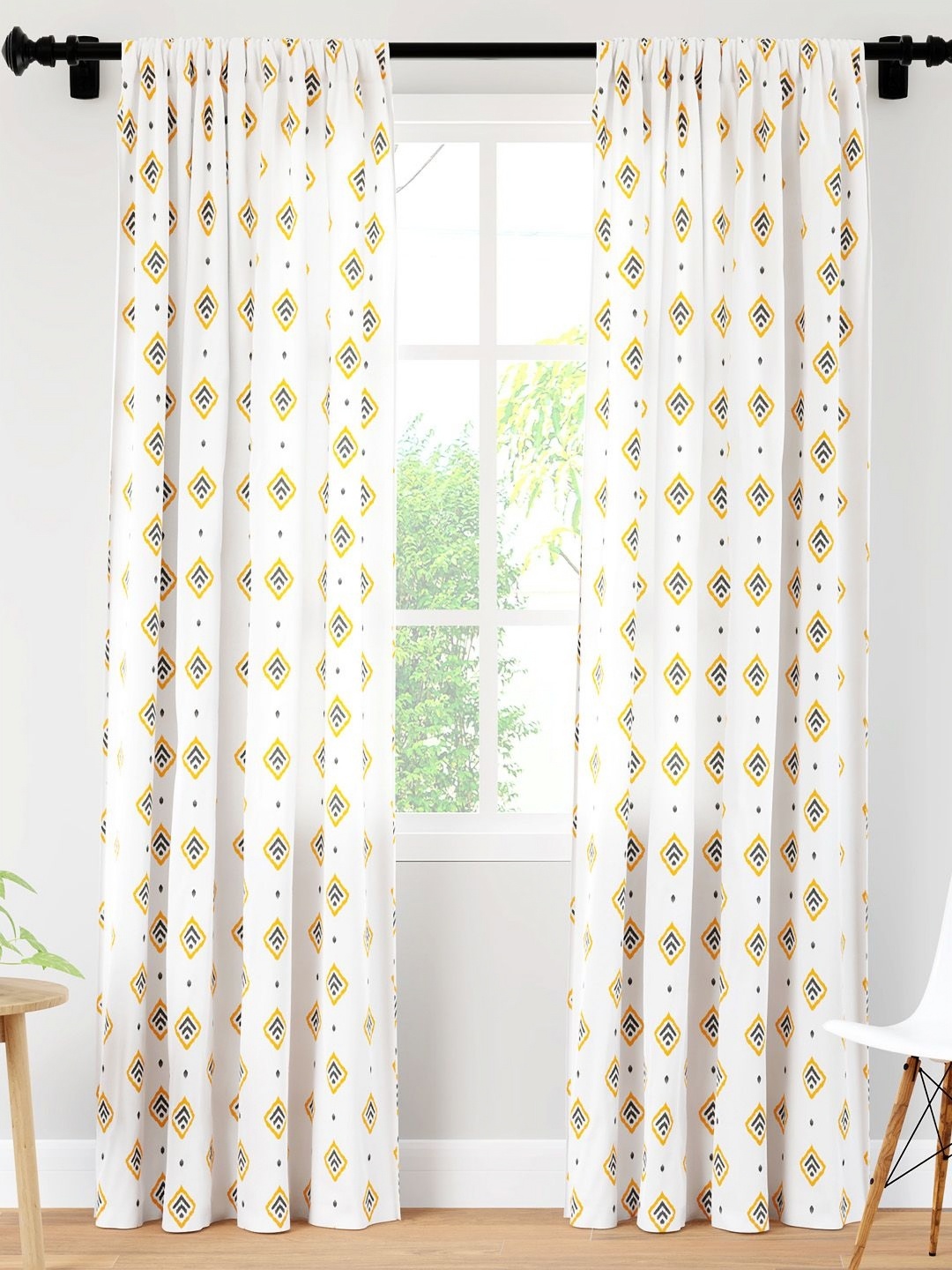 

Encasa Homes Yellow & Blue Set of 2 Ethnic Motifs Sheer Door Curtain