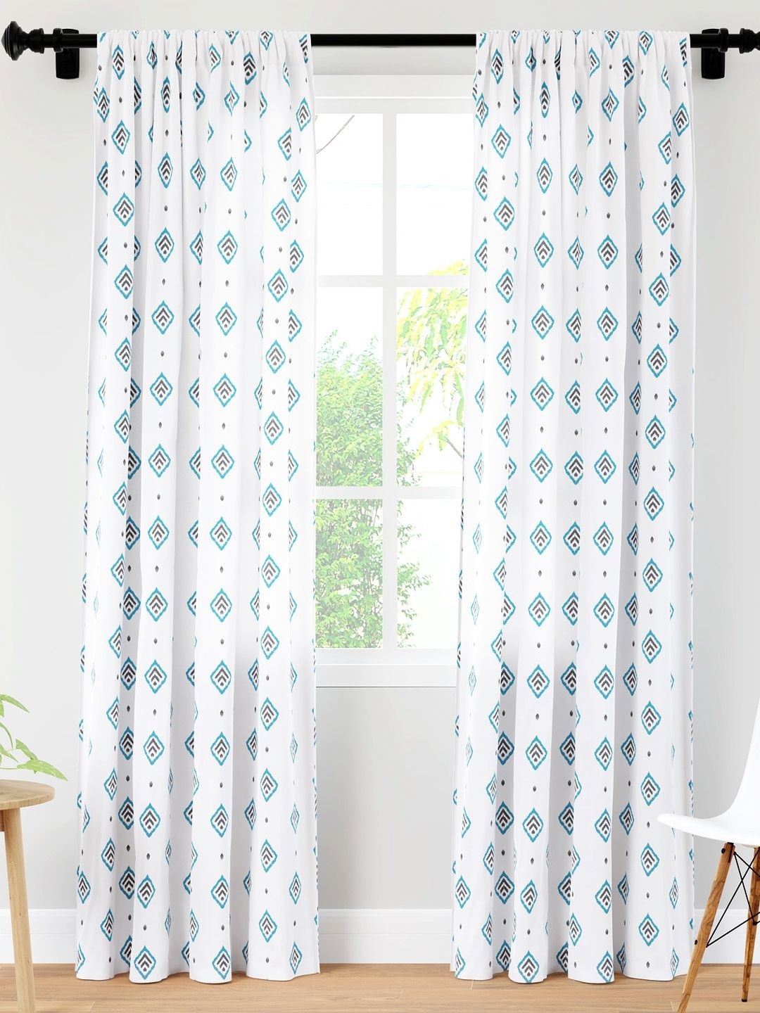 

Encasa Homes Turquoise Blue & Black Set of 2 Ethnic Motifs Sheer Long Door Curtain