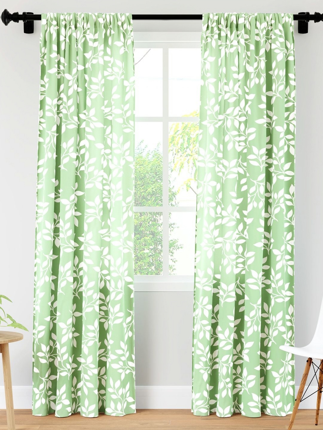

Encasa Homes Green & White Set of 2 Floral Sheer Door Curtain