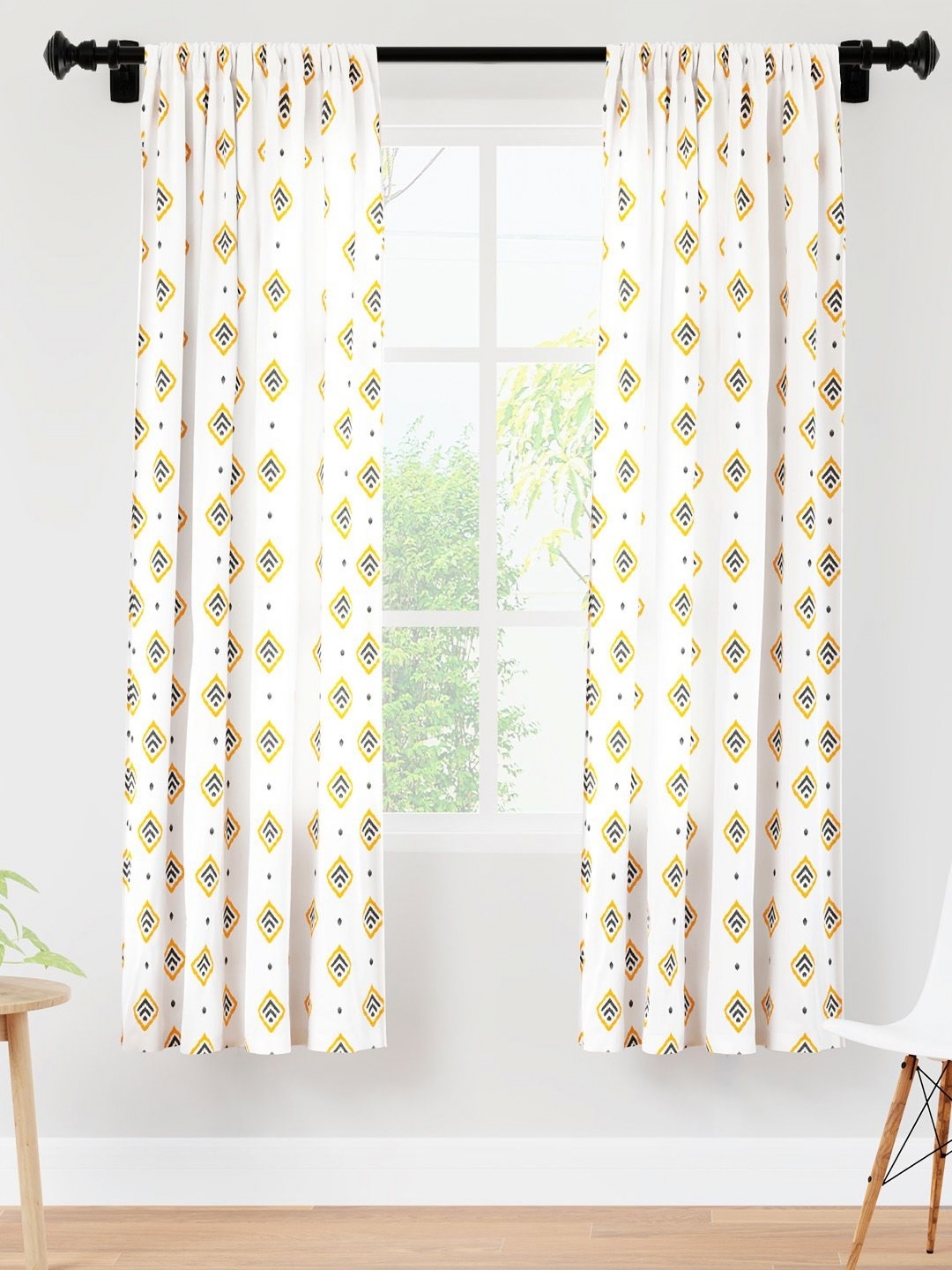

Encasa Homes Yellow & White Set of 2 Ethnic Motifs Sheer Window Curtain
